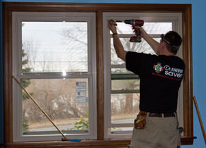 Cutaway view of a replacement window installation in Granger